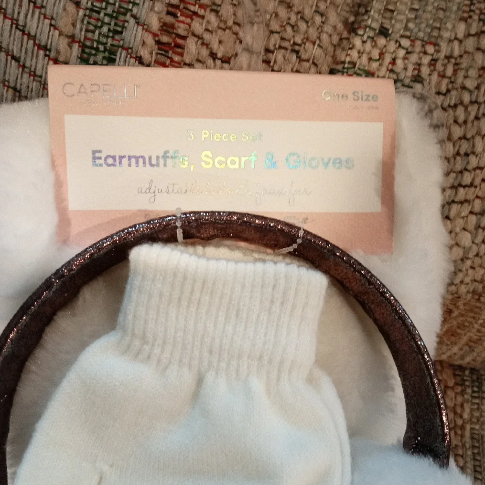 Girls Capelli Ivory Earmuffs, Scarf, and Gloves Set